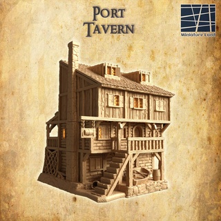 port tavern 28mm tabletop terrain house rpg dnd town medieval supportfree old structure playable interior modular 25mm 15mm wargame 3d print model - Mito3D
