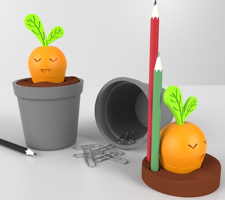 porta l pices zanahoria home maceta lapices juguete oficina escritorio estudio jarron 3d print model - Mito3D