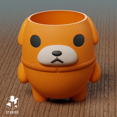 portalapicero kawai dog textura crochet perro cute lindo portalapiceros portaobjetos 3d print model - Mito3D