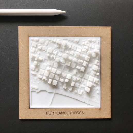 portland framed souvenir city map architecture miniature 3D print model - Mito3D