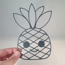 positive pineapple paul - 2d fruit art ananas happy vegetable gift healthy wall hanging 3d print model - Mito3D