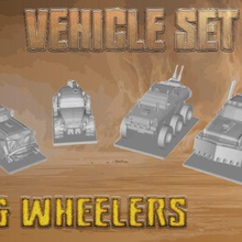 post apocalyptic - big wheel team set game vehicle combat 3d print model - Mito3D