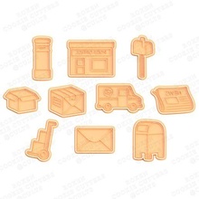 post office cookie cutter set 10 stamp cookies cook home cithen cutters mail box newspaper delivery postman car department service 3d print model - Mito3D