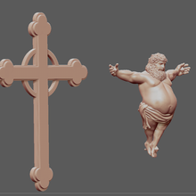 post pandemic christ art jesus anti religious joke cross relax overweight fastfood fat icon 3d print model - Mito3D