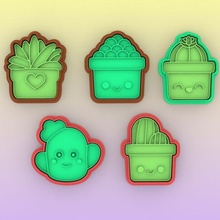 pot plant cookie cutter set - matera cutting stamp biscoito penco cactus love valentine's day 3d print model - Mito3D