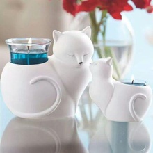 maceta gato titular de la vela decoración casa cat niña porcelana olla kitty escultura plástico artículos del hogar 3d print model - Mito3D