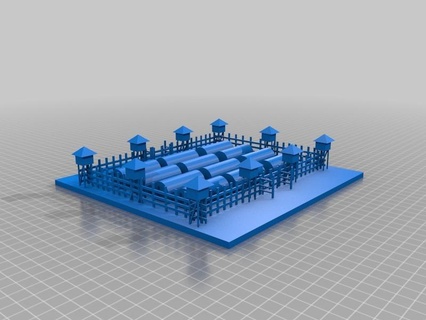 pow camp buildings complex fence prison war structures 3d print model - Mito3D