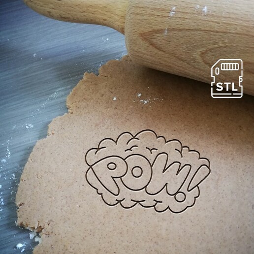 pow comic text cookie cutter baking dough shape kitchen bake cookies speculoos 3D print model - Mito3D