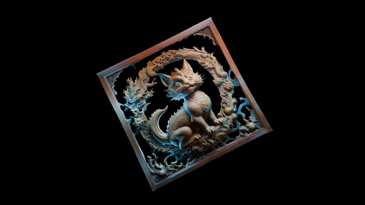 of continuar arte cuadro gato gatos dragones litofano caja ligera escultura decoración decorativo fantasía mitología animal fácil to impresión pared mural montaje montado 3d print model - Mito3D