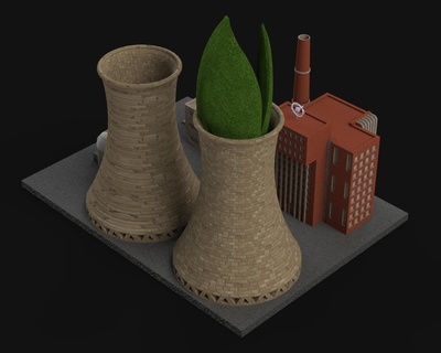 power plant - vase nuclear planter vases building energy home decor furniture 3d print model - Mito3D