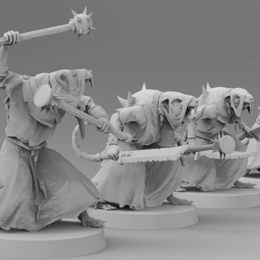 poxed rat fanatiques peste 28mm résine sla infanterie homme fléau masse marteau guerre warhammer_fantasy skaven 3D print model - Mito3D