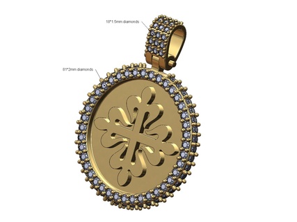 pp logo diamond round iced pendant bail 3d print model patek philippe watch jewelry luxury printable necklace bling jewellery gold silver memory 3d print model - Mito3D