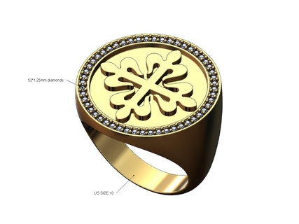 Logo Diamant Signet Ring us Größe 10 3d drucken Modell patek philippe sehen Schmuck Luxus druckbar runden Gold Silber Mode Aussage bling 3d print model - Mito3D