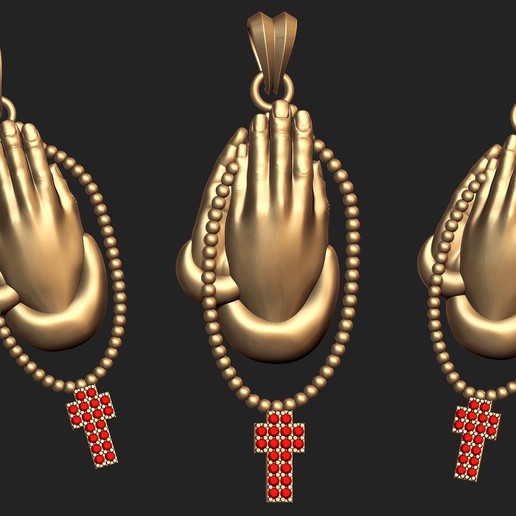 prier à la main pendentif bijoux joyau jewells mains de croix en priant l'adhésion dieu jésus zbrush cnc 3dprintable imprimable d'impression pandle le les diamants saint pendentifs 3D print model - Mito3D