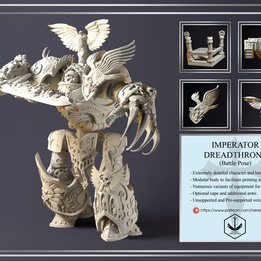 pre supported imperador dreadthrone batalha pose 3D print model - Mito3D