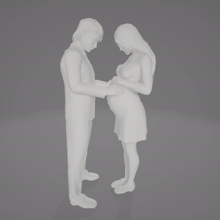 pregnant woman man 2 preggo kneeling kneel tie statue miniature figurine diorama model train hot wheels 3d print model - Mito3D