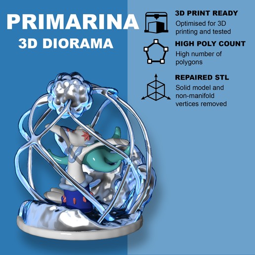 primarina diorama - pokemon Spiel popplio Schwert Schild Mond Sonne brionne 3D print model - Mito3D