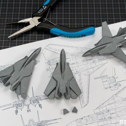 print place artikuliert f14 Jet Kämpfer verbessert Flügeldesign 3D print model - Mito3D