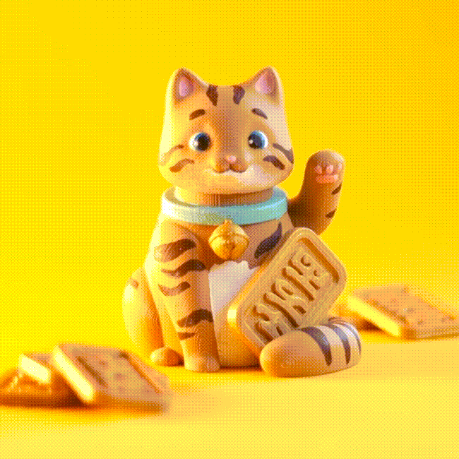 print-in-place cute lucky cat kitten maneki neko print place flexi articulated mechanism compliant supports toy decoration 3D print model - Mito3D