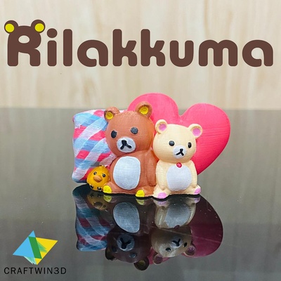 print in place rilakkuma bear on pillow heart anime cute no supports homedecor giftideas diy fanart design 3d print model - Mito3D