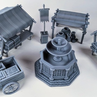 print n' roll medieval town square fantasy warham fountain roller cart dungeon tiles texture d&d dnd clay crate pathfinder tavern market stall gloomhaven 3d print model - Mito3D