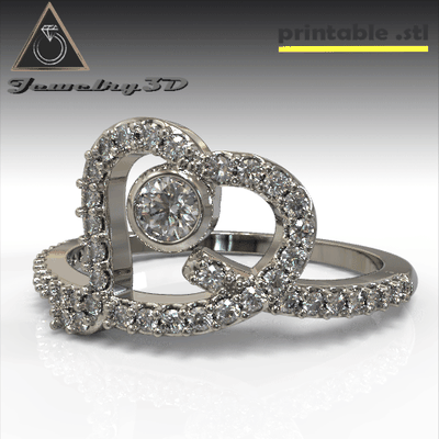 imprimible 3d joyería joya anillo grande corazón diamantes brillante stl precioso mujer compromiso diamante amor niña regalo 3dprinted diseño oro impresión prototipos 3d print model - Mito3D