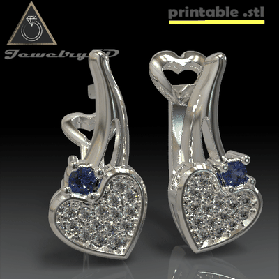 printable jewelry stl earrings heart two prototyping 3dprinted printing printabl for-polymer cnc jewel jewellry gold gift earring woman love girl spring 3d print model - Mito3D