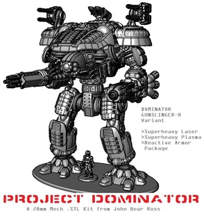 project dominator gunslinger-r variant laser plasma reactive armor cannon imperial warrior mech mecha knight dominus suturus tyrant castellan dieselpunk grimdark 3d print model - Mito3D