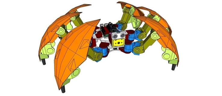proyecto hexápodo robot h1 diseño concepto artilugio hexa hexágono frambuesa pi cámara robótica araña robots bots electrónica 3d print model - Mito3D