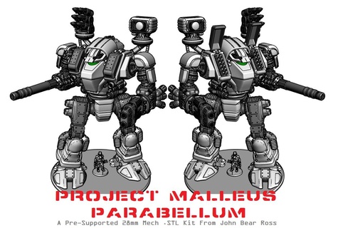 progetto martello parabellum 28mm mech mecha kit combattere camminatore guerra imperiale guerriero cavaliere caos battletech robotech dieselpunk cupo 3d print model - Mito3D