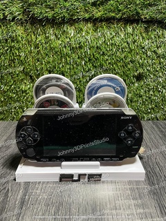 psp console holder stand 4 umd game cases Gadget stands ps vita display nintendo retro consoles gba sp ds lite nitendo dsi games 2ds 3ds 3d print model - Mito3D