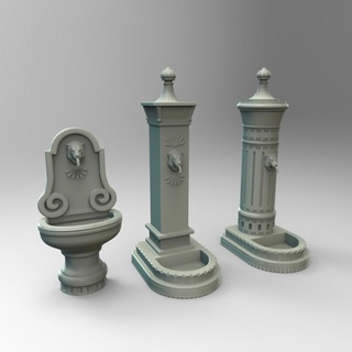 public fountain 3 types - 1-35 scale diorama accessory plastic equipment isolated miniatures civil urban resin scenery water drinking garden park exterior 3d print model - Mito3D
