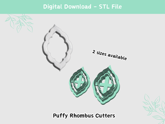 puffy rhombus clay cutter polymer digital stl file instant download 2 sizes cutters cookie cookies earrings studs diy craft 3d print model - Mito3D