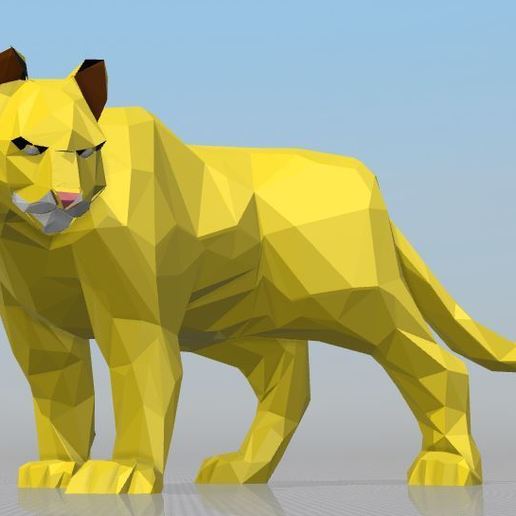 puma - low poly cougar art féline animal faible 3D print model - Mito3D