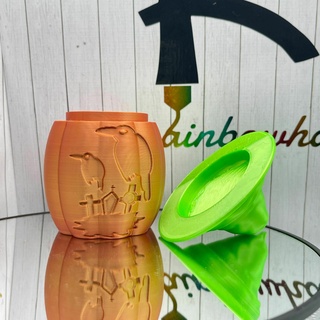 Kürbis Kanister einstellen Halloween gruslig Jahreszeit Katze Krähen Grab Grabstein Spinne Netz zahnig Lächeln Hexe Hut 3d print model - Mito3D