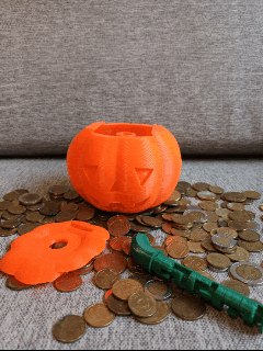 pumpkin piggy bank halloween motif alcancia purse chest combination coins coin 3d print model - Mito3D