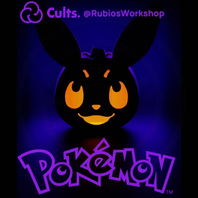 abóbora modelado eevee cabeça bruxas casa pikachu highpoly pokémon halloweendecor assustadorfofo assustador fofa deco 3d print model - Mito3D