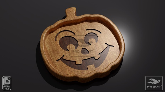 pumpkin tray v4 - cnc files wood halloween kitchen serving restaurant wooden dish bundle pack spider skeleton coffin 3d print model - Mito3D