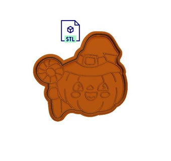 pumpkin witch lolly cookie cutter stamp set 2 piece file halloween 3d print model - Mito3D