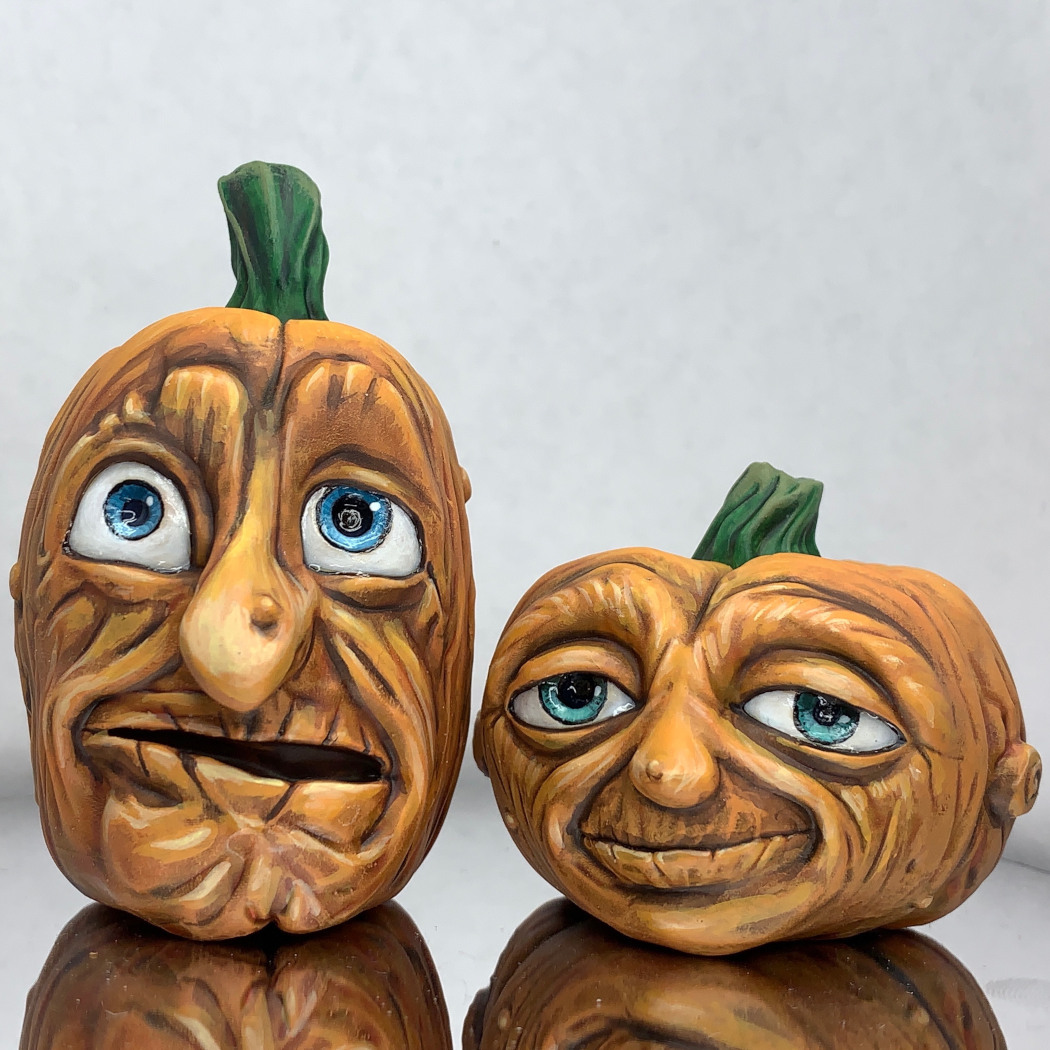 cabezas calabaza Víspera Santos decoraciones decoración cabeza naranja personaje planta maceta pisapapeles 3D print model - Mito3D