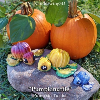 pumpkinurtle fidget turtle articulating halloween cinderwing3d wiggle pet flexi articulated cute sea 3d print model - Mito3D