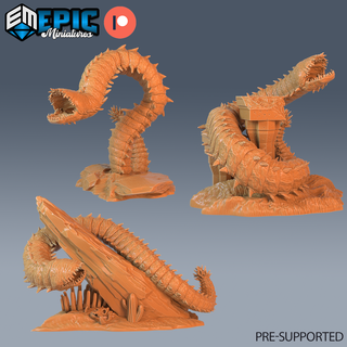 purple worm set dnd miniature tabletop miniatures gaming monster 3d model rpg dndminis stl file epic-miniatures dndminiatures 3dprint 3dminiature printedminis 3dprinting dungeon fantasy roleplaying dragon warrior undead pre-supported 3d print model - Mito3D