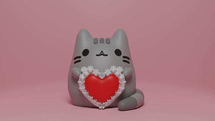 pusheen cœur valentines 2024 chat journée foyer mois 3d print model - Mito3D