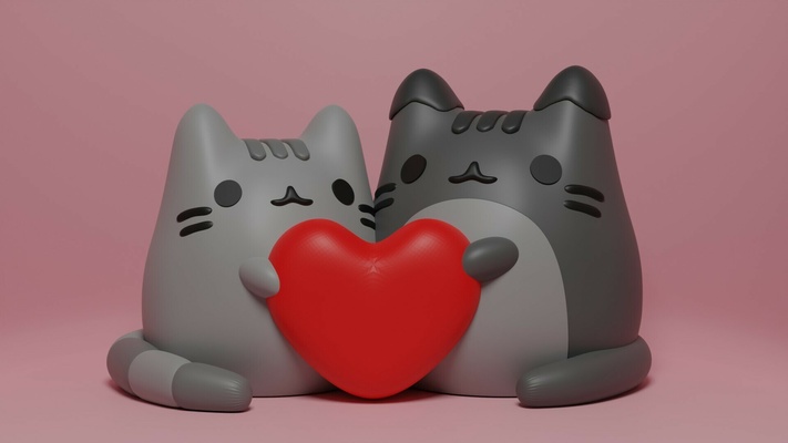pusheen x tommy a valentine model valentines 2024 heart cat day hearth month 3d print model - Mito3D