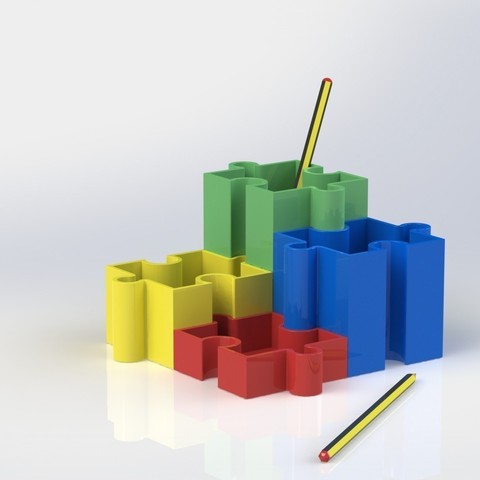 puzzle pencil cup gadget 3D print model - Mito3D