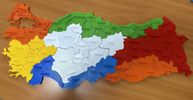 puzzle tacchino carta geografica mappe 3d print model - Mito3D