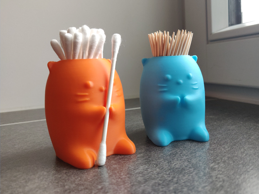 q tip suporte apoia palito dente banheiro acessórios figura gato 3d print model - Mito3D