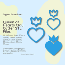 queen hearts clay cutter - embossed stl digital file download- 11 sizes 2 versions 3d print model - Mito3D