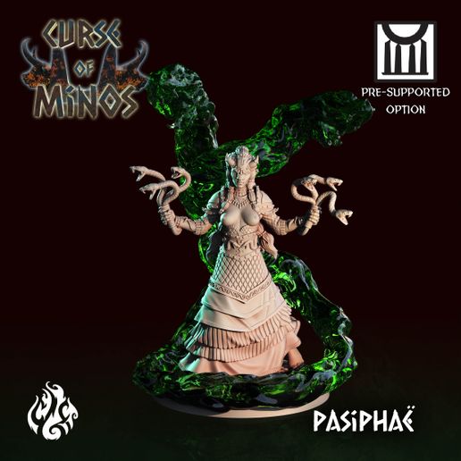 queen pasifae game fantasy god rpg hybrid witch villain evil minotaur spell dnd sorceress foundry crippled cgf 3D print model - Mito3D