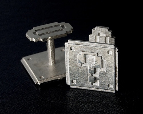 soru blok kol düğmeleri takı şekillendirilmiş gümüş süper mario kardeşler video oyunu oyunları oyun oyunlar 3d print model - Mito3D